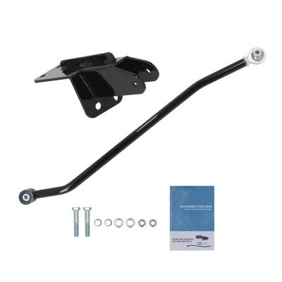 Barra de ligação ajustável preta com suporte e acessórios sobre fundo branco