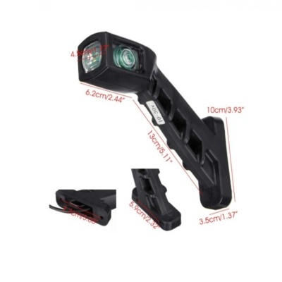 Suporte preto em plástico com duas luzes e medidas indicadas