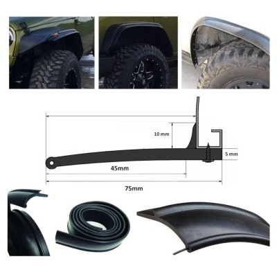 Guarnições de guarda-lamas negras para pneus de veículos com medidas em milímetros