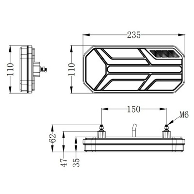 Desenho técnico de um farolim com medidas em mm
