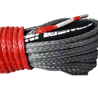 Corda sintética cinzenta trançada com reforço vermelho