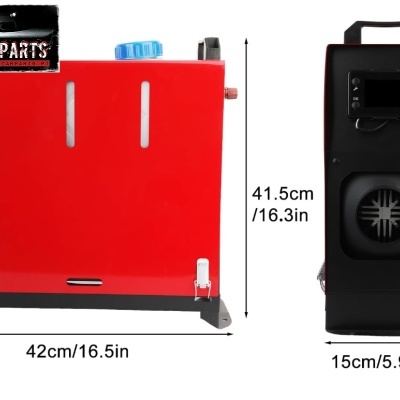Aquecedor automóvel portátil vermelho com dimensões