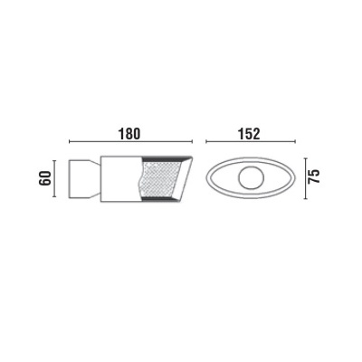 Desenho técnico com medidas de uma peça em vista lateral e superior