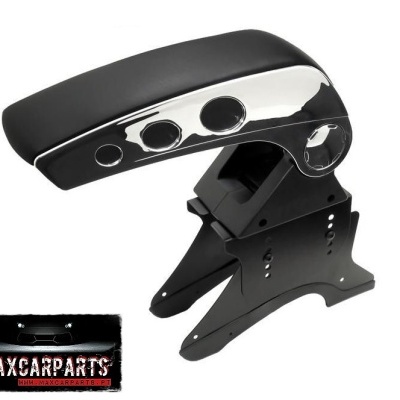 apoio de braço de carro preto com acabamento cromado e logótipo MAXCARPARTS