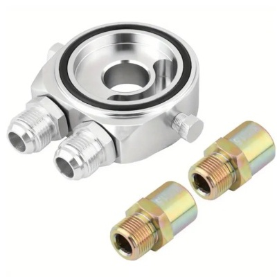 Adaptador de filtro de óleo metálico prateado com acessórios dourados