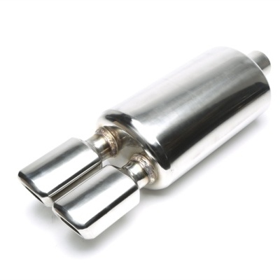 Silencioso automóvel em aço inox com duas saídas cilíndricas