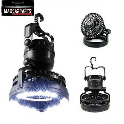 Ventoinha portátil preta com luzes LED e ganchos para pendurar