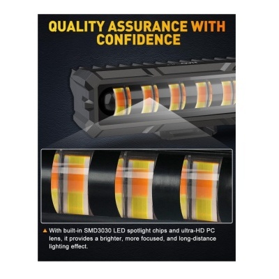 Barra de luz LED preta com chips e lente de alta definição