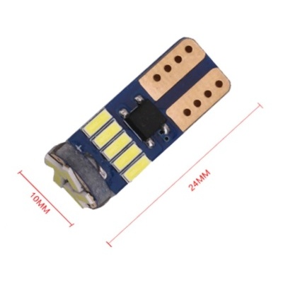 Módulo LED azul com cinco luzes amarelas e contactos metálicos dourados com medidas 10MM x 24MM
