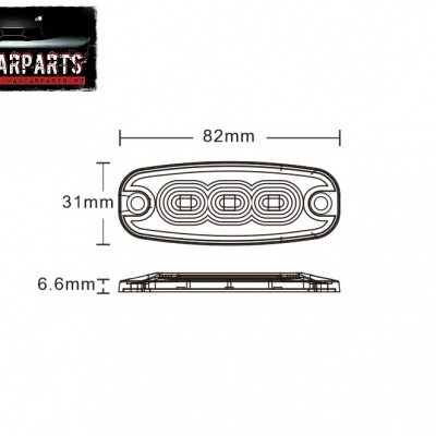Desenho técnico de luz automóvel com dimensões e logótipo MAXCARPARTS