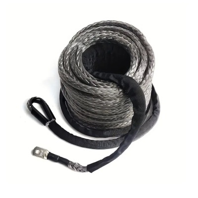 Cabo de aço cinzento enrolado com reforço preto e mosquetão
