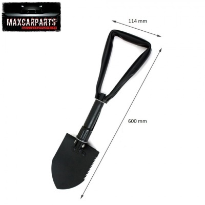 Pá portátil de metal preto com cabo triangular