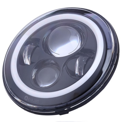 Farol redondo de automóvel com anel LED branco