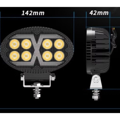 Luz LED oval preta com oito LEDs amarelos e estrutura metálica