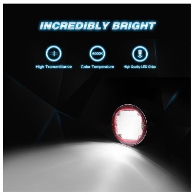 Luz LED circular vermelha com texto iluminado