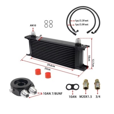 Conjunto de radiador de óleo preto com adaptadores e mangueiras