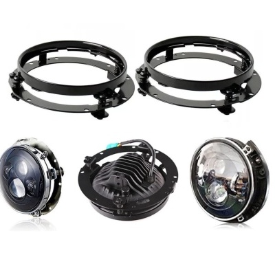 Kit faróis redondos automóveis e anéis de montagem em metal preto