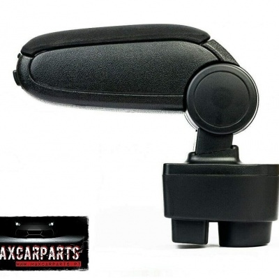 Apoio de braço de carro preto com base de plástico sobre fundo branco