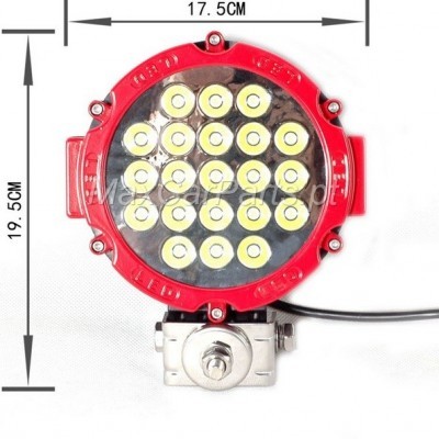 Luz LED redonda com aro vermelho e 19 LEDs amarelos montada em suporte metálico