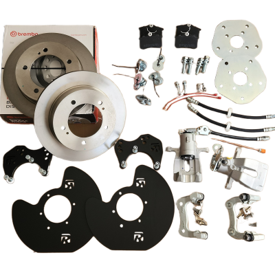 Conjunto de travagem para automóvel com discos, pastilhas, pinças e suportes