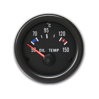 Manómetro de temperatura do óleo preto com ponteiro vermelho e escala em graus Celsius