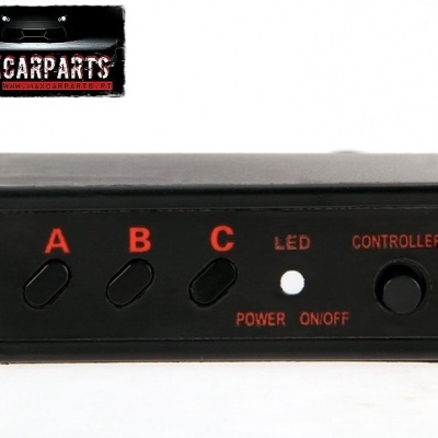 Controlador LED preto com botões A, B, C e botão POWER ON/OFF