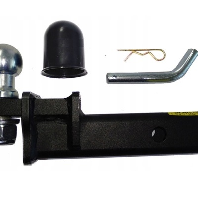Conjunto de reboque com bola metálica, tampa plástica preta, agulha metálica e barra preta