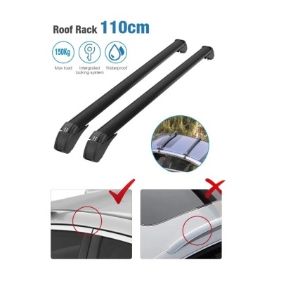 Barras de tejadilho negras para automóvel, 110 cm, impermeáveis, capacidade 150 kg, sistema de bloqueio integrado