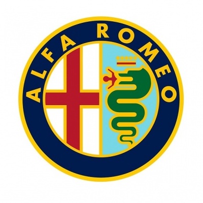 Logótipo circular da ALFA ROMEO com cruz vermelha e serpente verde