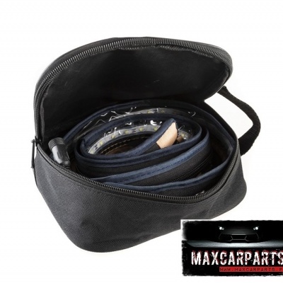 Mala preta aberta com conjunto enrolado de faixas tectel pretas