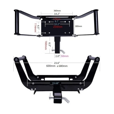 Estrutura metálica preta com medidas e parafusos