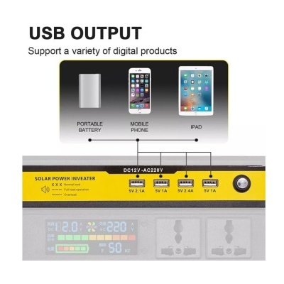 Inversor solar de energia com USB output e ecrã digital