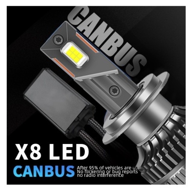 Lâmpada LED automotiva CANBUS X8 com LEDs amarelos e estrutura metálica