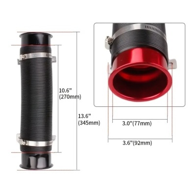 Tubo flexível preto com extremidade vermelha e medidas indicadas