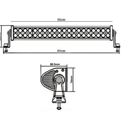 Desenho técnico de dispositivo retangular com furos circulares e dimensões annotated