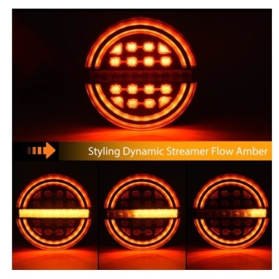 Luzes traseiras LED circulares âmbar com fluxo dinâmico