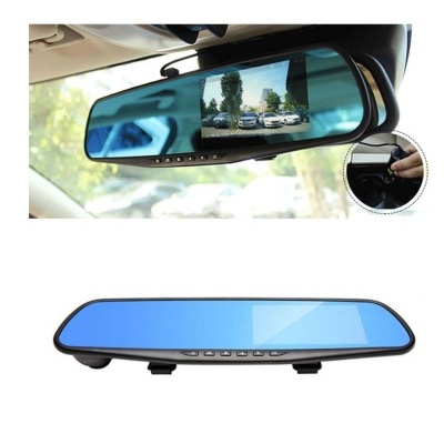 Espelho retrovisor de carro com monitor integrado e botões