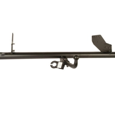 Barra de reboque preta em metal com bola e suporte