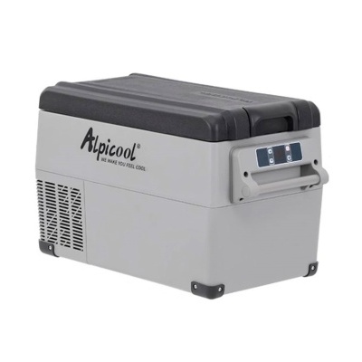 Frigorífico portátil Alpicool cinza com tampa preta e visor digital