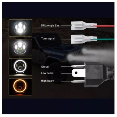 Demonstração de luzes automóveis com fios e ficha em fundo escuro