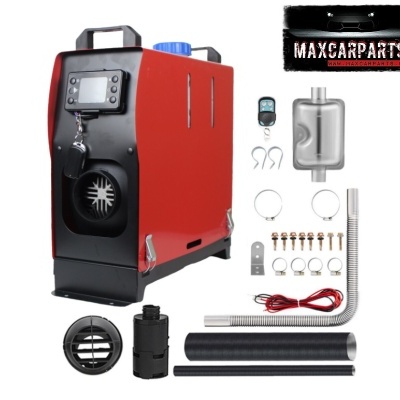Termoventilador automóvel vermelho e preto com acessórios e selo MAXCARPARTS