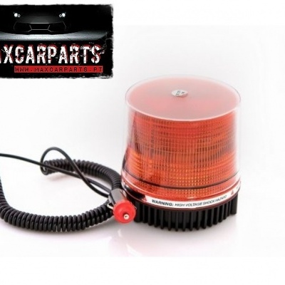 Luz de sinalização vermelha com cabo e base preta ao lado de logótipo MAXCARPARTS