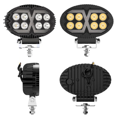 Quatro vistas de luz LED oval preta com seis LEDs e suporte metálico