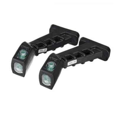 Par de luzes LED pretas para bicicleta com botão verde e etiqueta ADE-01