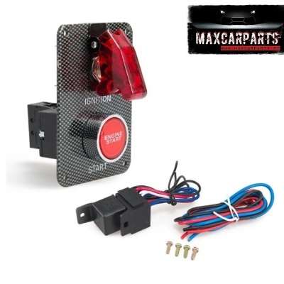 Painel de switch de ignição com botão Engine Start vermelho e fios eléctricos