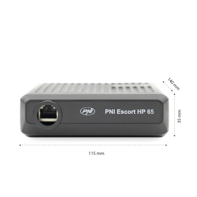 Dispositivo PNI Escort HP 65 preto com porta Ethernet.