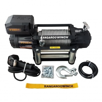 Guincho elétrico KANGAROO WINCH com acessórios sobre fundo branco