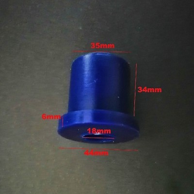 Peça cilíndrica azul com medidas em milímetros indicadas