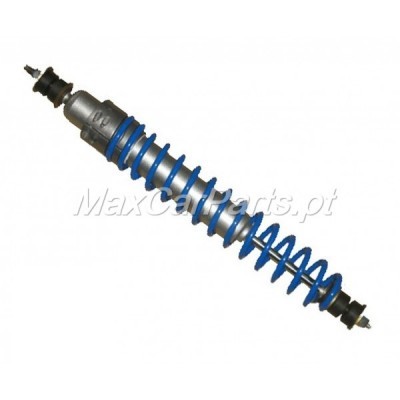 Amortecedor com mola azul para automóvel em fundo branco