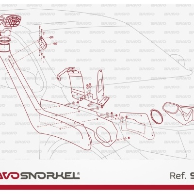 Desenho técnico de snorkel automotivo da marca BRAVO SNORKEL modelo SNN6.